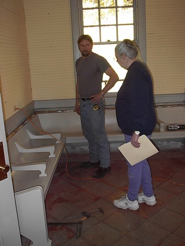 Leslie discussed installation of restored Lady's Waiting Room Benches with Layton - 11/9/2002 IM003534.jpg