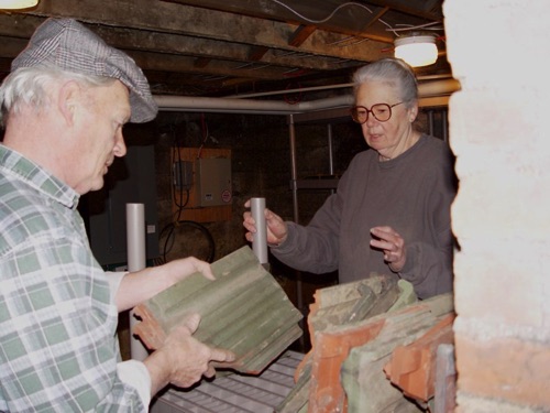 Bill and Leslie checking roof tile inventory - 4/5/2003 DCS-01151