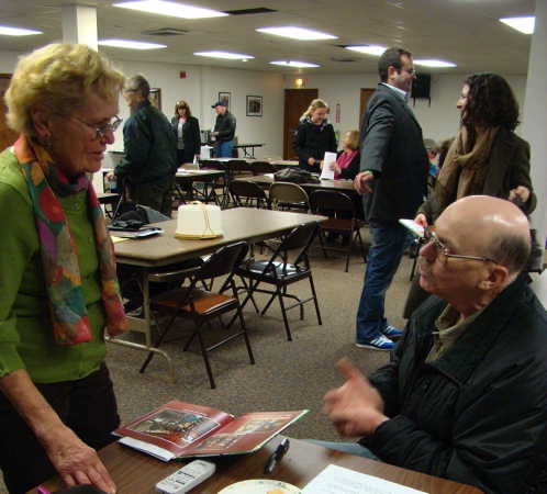 Tillie speaking with Gary Keeton following his presentation on the Tunkamoose Mastodon find at our Annual Meeting. January 16, 2011.
 DSC09399.JPG