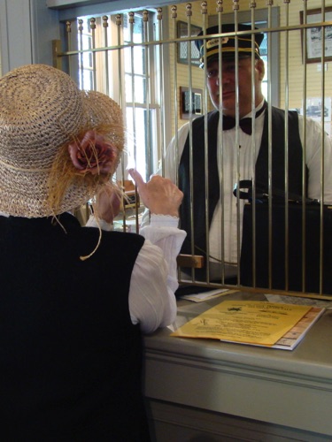 Rose & Rob at the 1915 Erie Station ticket window on Opening Day. 2015-05-2 (Photo by Leslie Smith) DSC03656.jpg